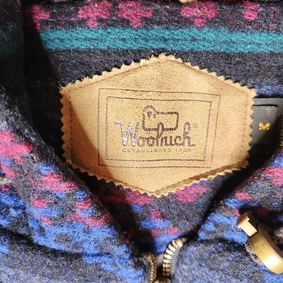 Vintage Woolrich Coat Jacket Aztec Blue Sz. M Southwest Wool USA - Picture 4 of 12